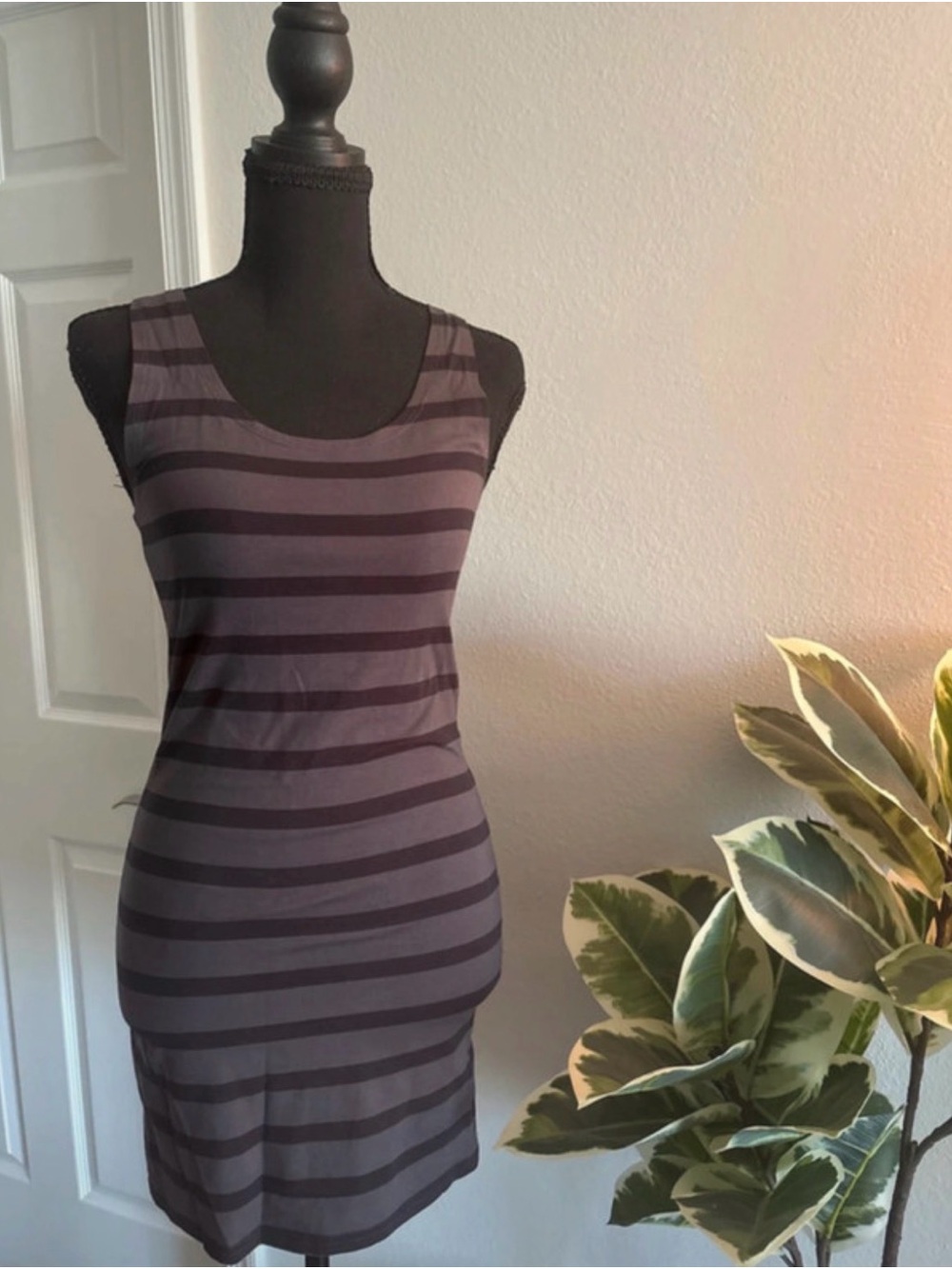 H&M Gray and Black Striped Mini Tank Dress